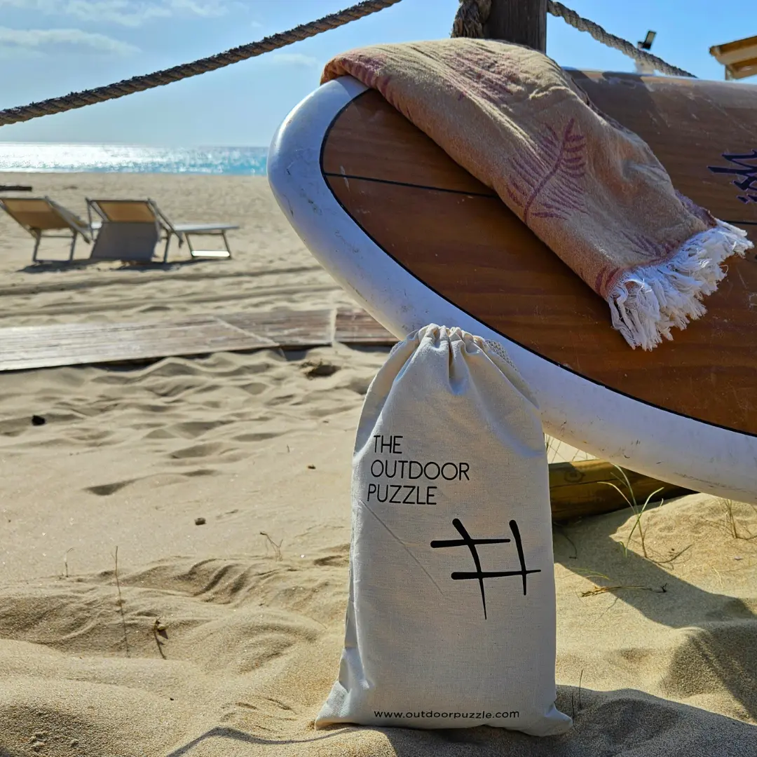 Strandtuch aus Baumwolle Rot Gelb im Beutel praktisch für Wassersport