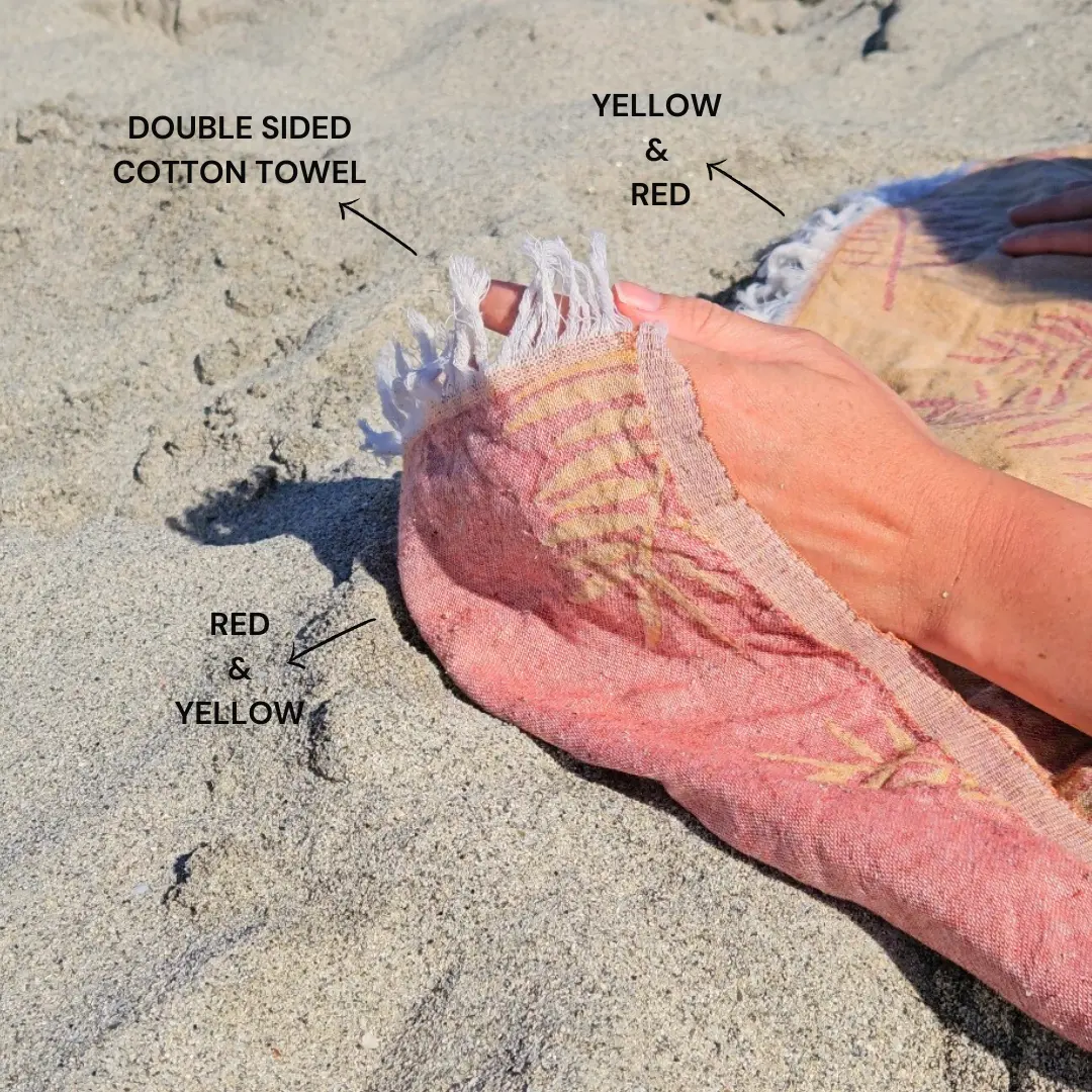 Strandtuch aus Baumwolle Rot Gelb zwei Seiten