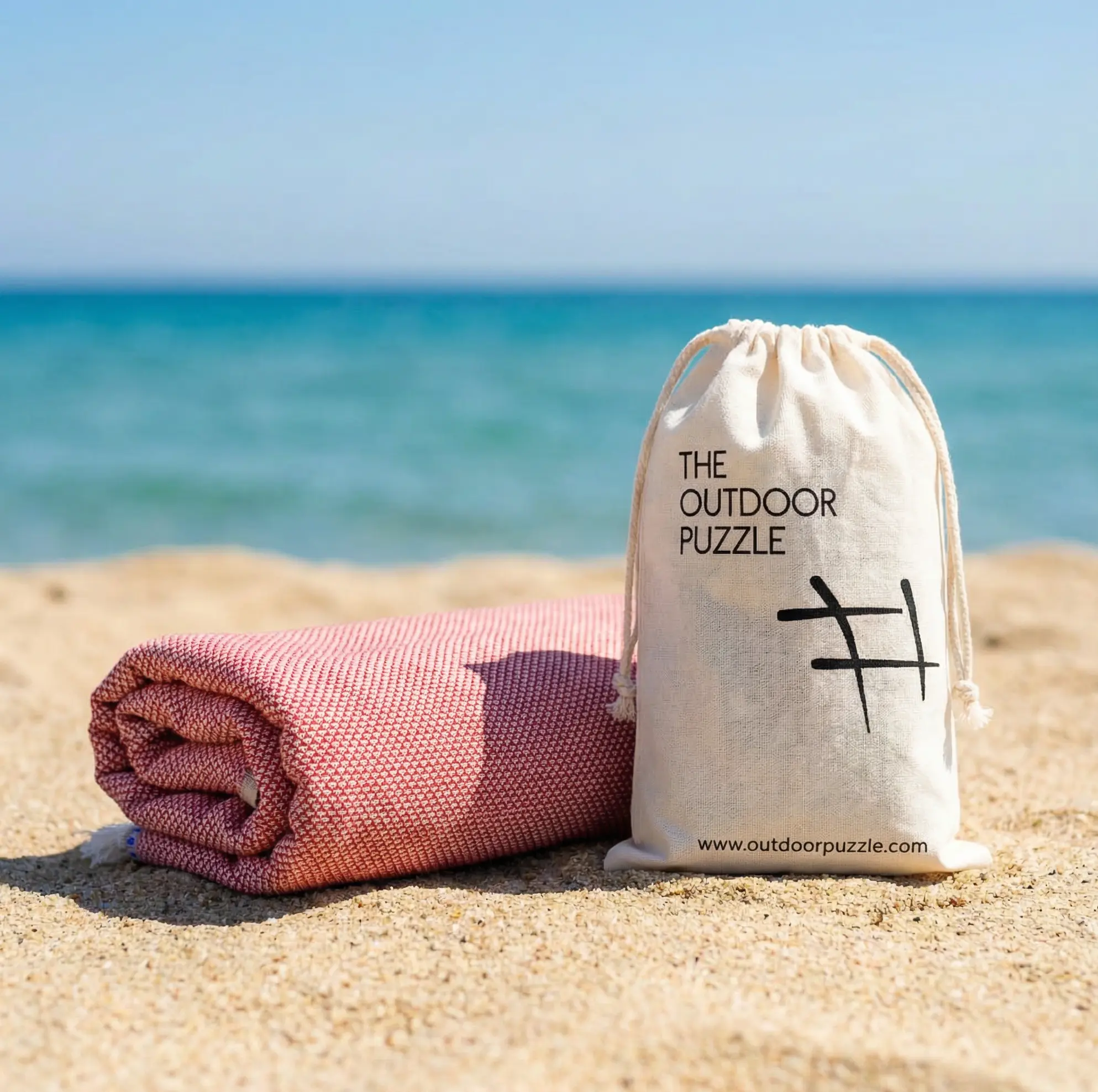 Lightweight cotton beach towel large red in carry bag