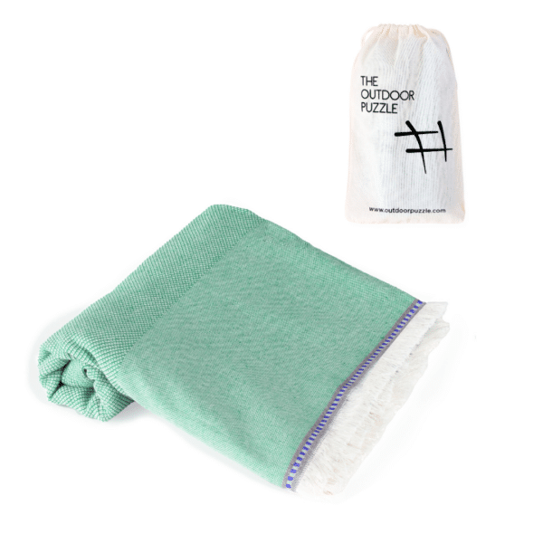 Asciugamano compatto in cotone leggero con borsa, Spiaggia Sport, Verde Large