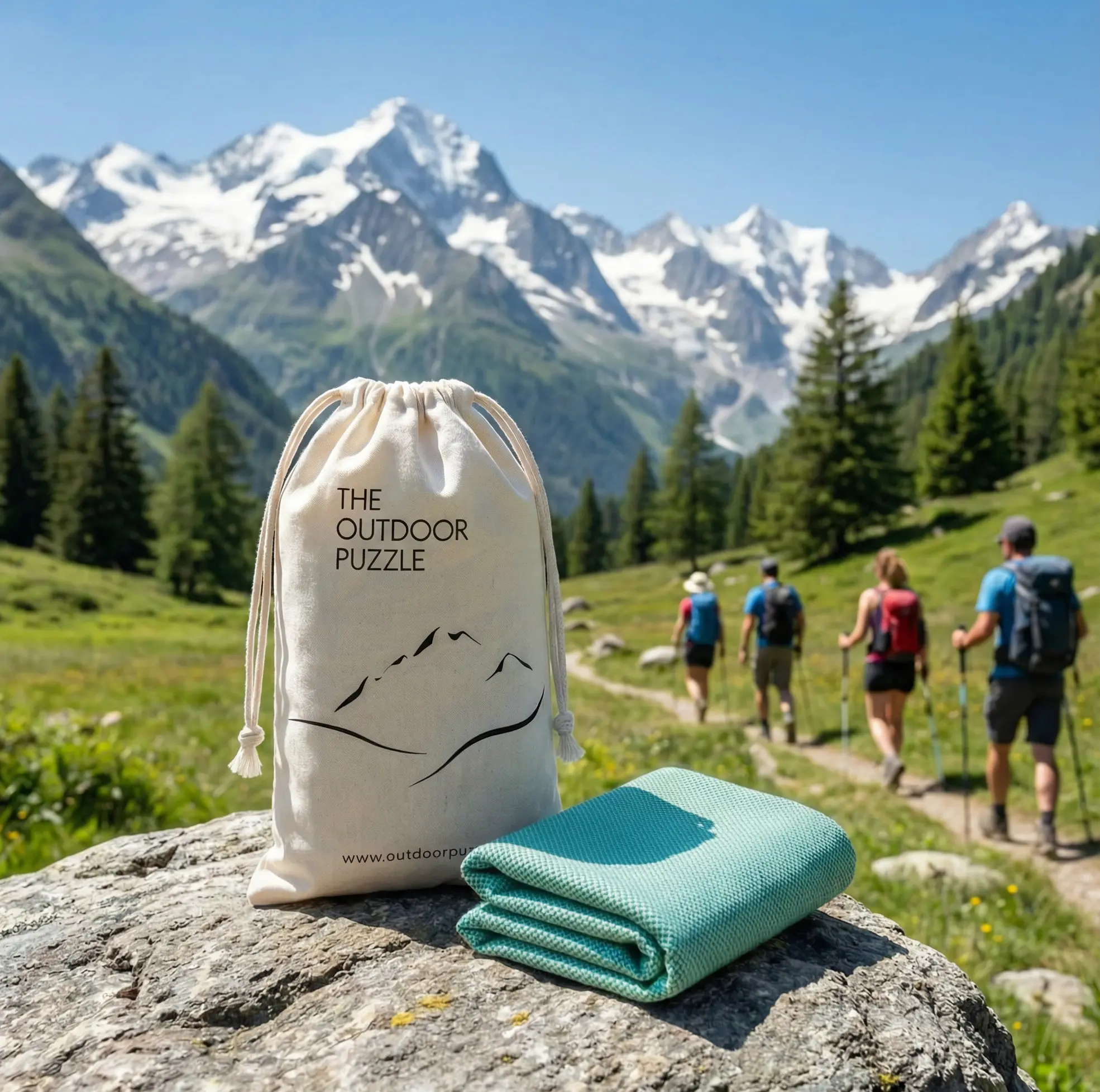 Handtuch klein grün im Beutel für Wandern Camping Gym
